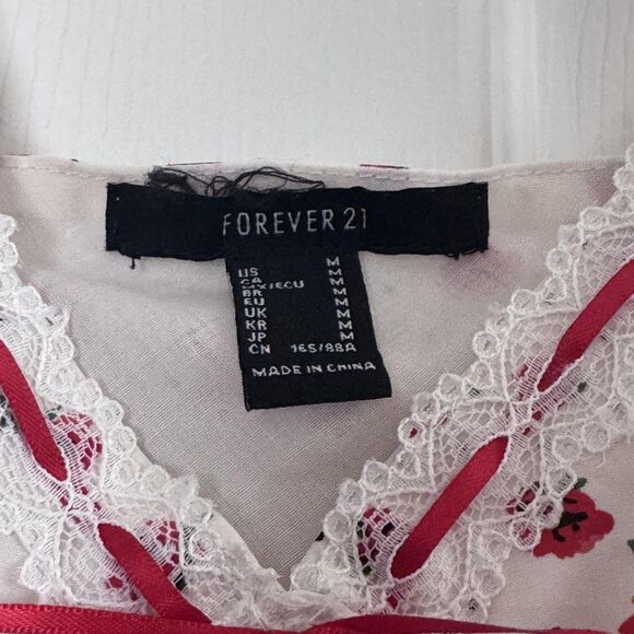 Forever 21 Dress Womens Medium White Red Floral Lace Slip Cami Lined Mini Zipper - Picture 5 of 9